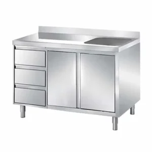 مغسلة حوض واحد ابواب ادراج ستانلس ستيل 140 سم