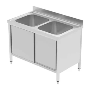 مغسلة حوضين ستانلس ستيل بخزانة 140سم
