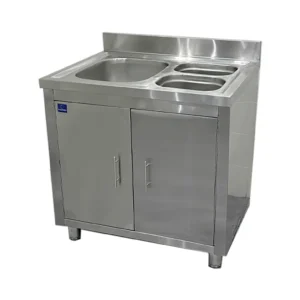 مغسلة ستانلس ستيل 3 احواض 90سم بدولاب